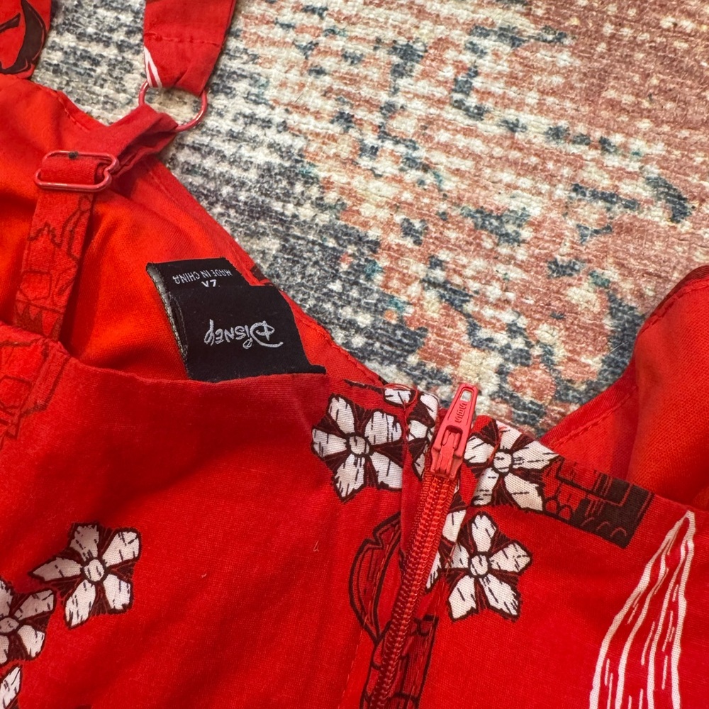 Disney Lilo & Stitch Red Hawaiian Print Sundress |Fit & Flare| Adjustable Straps - Picture 4 of 4